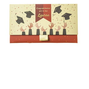 Biglietto Pochette Laurea-Congratulazioni Beige Rosso