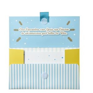 Biglietto Pochette “Prima Comunione” Righe Azzurro