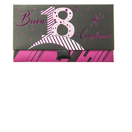 Biglietto Pochette 18 Anni Nero & Fucsia - Parole di Carta