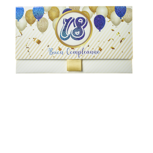 Biglietto Pochette 18 Anni Palloncini Blu & Oro Bianco