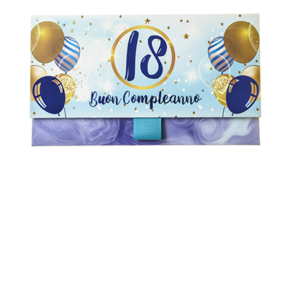 Biglietto Pochette 18 Anni Palloncini Marmo Blu