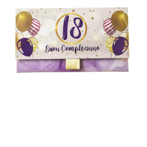 Biglietto Pochette 18 Anni Palloncini Marmo Viola