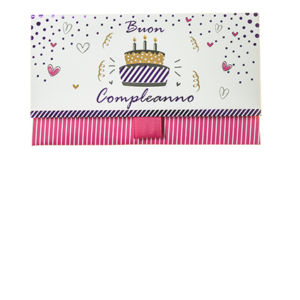 Biglietto Pochette Compleanno “Buon Compleanno” Birthday Cake Rosa