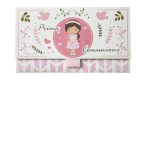 Biglietto Pochette “Prima Comunione” Bimba Rosa