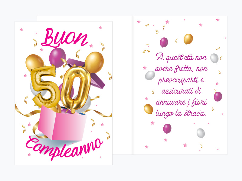 Biglietto auguri 50 anni compleanno Rosa Donna - Parole di Carta